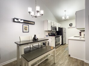 Fun dining area with an expandable dining table.