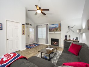 View from the dining area.  Vaulted ceilings enhance the elegance of the unit.