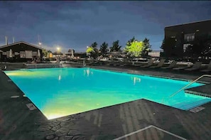 Enjoy the heated community pool and hot tub for leisure, recreation, or exercise, available on-site seasonally.