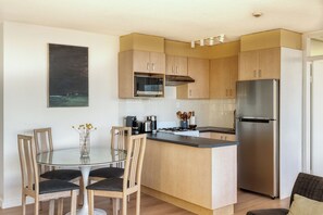Fully equiped kitchen. Featuring microwave, Nespresso machine, toaster, kettle