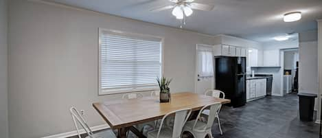 Dining room open to the kitchen.