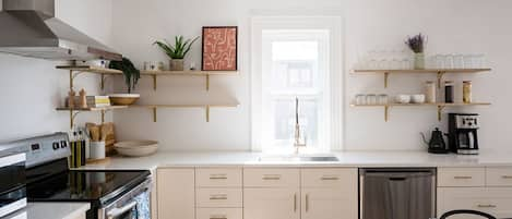 Bright and airy kitchen. You'll enjoy cooking here - although we do highly recommend the local restaurants! Reach out for recommendations.