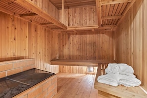 Step into a world of rejuvenation and tranquility in our private sauna. Recharge your body and soul amidst the soothing warmth, embracing a sense of deep relaxation. With our sauna's sleek design and inviting ambiance, it is the perfect retreat.