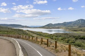 Mountain views and location. Jordanelle Reservoir pictured. 