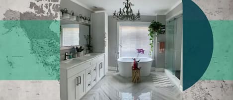 Master bathroom with walk-in shower and heated floors
