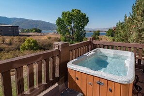 Enjoy the spectacular mountain views from the private hot tub!