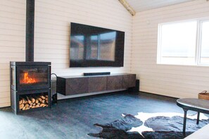 Fire place and 85" TV
