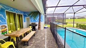 Private minions backyard with fenced pool.