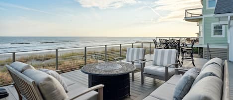 Oceanfront deck with a firepit