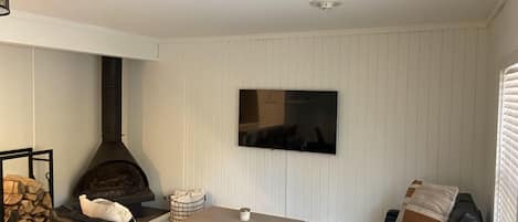 Main living area with wood burning stove