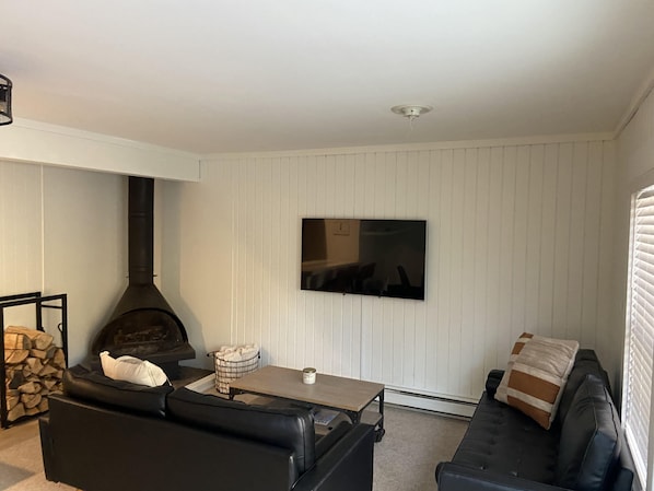 Main living area with wood burning stove