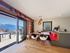 Bright, open-plan dining room