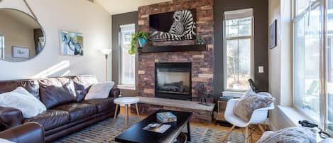 Living room with a fireplace