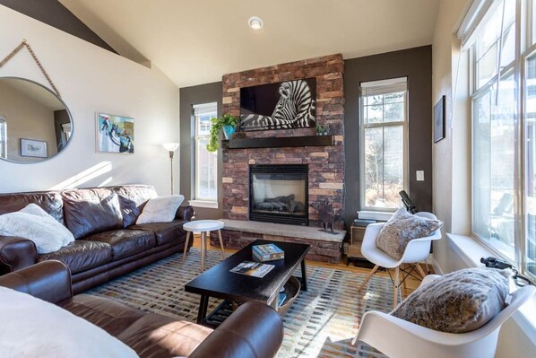 Living room with a fireplace