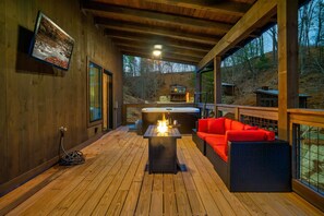 Bottom level deck seating area.