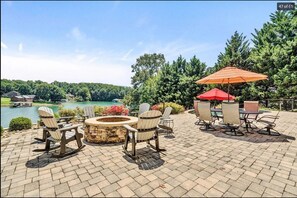 Paver patio, stone firepit,and dining area 