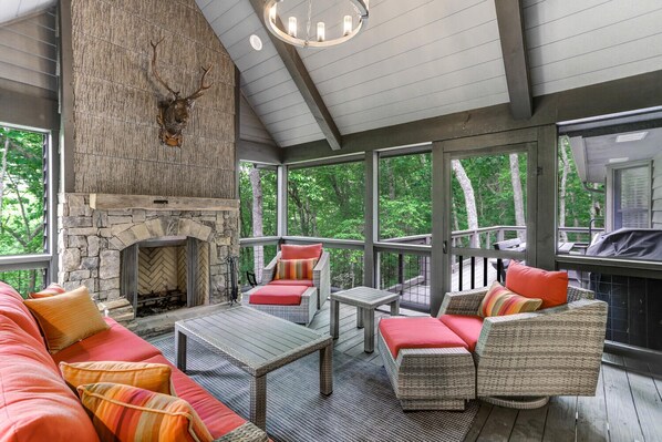 Screened Porch with Wood Burning Fireplace, Main Level