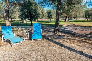 Deckchair and hammock in the garden