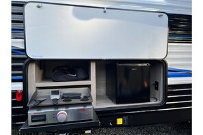 Outdoor Gas Griddle with the mini-fridge 