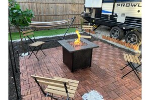 Firepit, Hammock, and chairs ready for new memories 