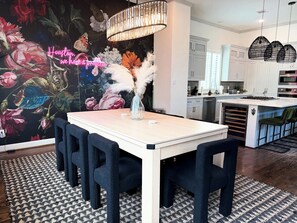 Dining room table for 8 guests that CONVERTS INTO A POOL TABLE AND PING PONG TABLE.
