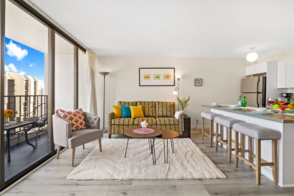 Living room with pull-out sleeper sofa