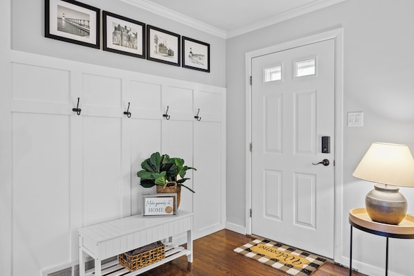 Entryway with Coat Hooks and Shoe Bench