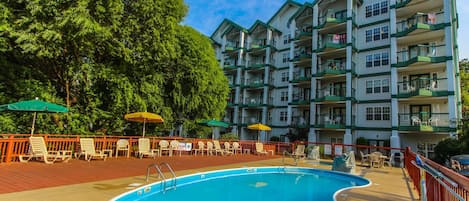 The outdoor pool is a great place to play when the weather's warm.