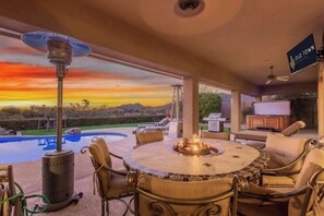 Covered patio with fire table