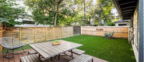 Fenced private backyard patio