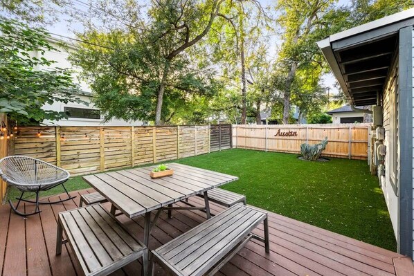 Fenced private backyard patio