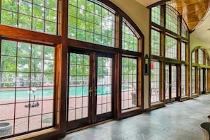 Inside the expansive Pool Pavilion overlooking the pool. 