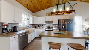 Indoors, Kitchen, Refrigerator, Kitchen Island, Hardwood