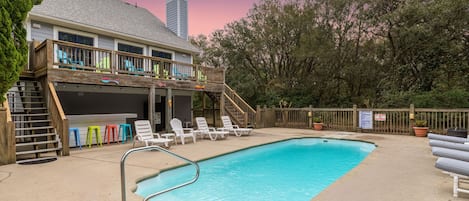 So much space to enjoy outdoor living at its finest around the saltwater pool