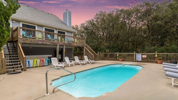 So much space to enjoy outdoor living at its finest around the saltwater pool