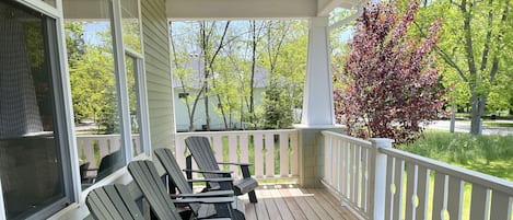 Enjoyed the cover front porch in the afternoon or a cup of coffee in the morning! 