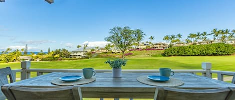 Ocean and fairway view from the lanai.