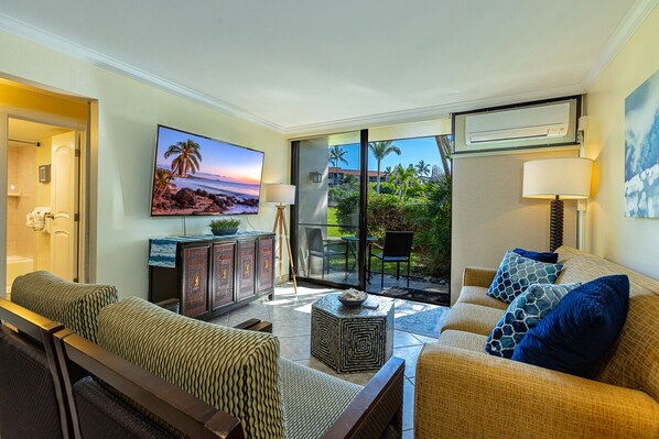 Cozy and bright living area with split AC