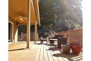 Sunny, comfortable back porch with beautiful views