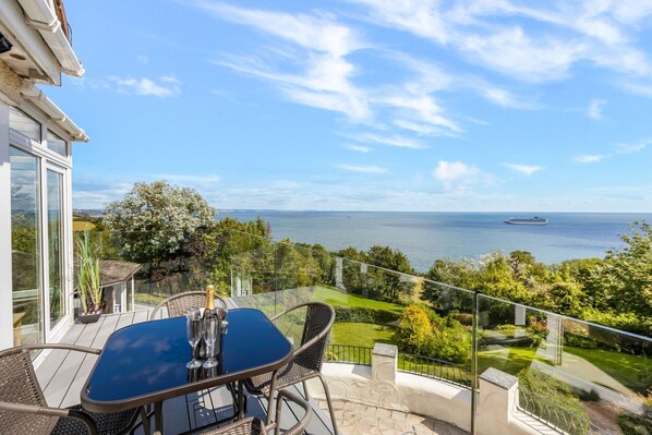 The balcony overlooking the sea at Seahaven, Devon