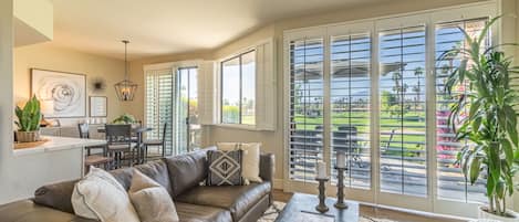 Living room with golf course view