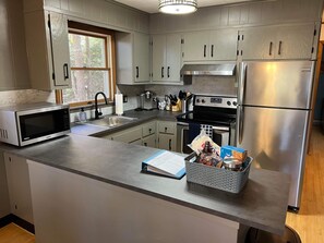 2nd Floor | Kitchen | New pots, pans, silverware, coffee machine, & more