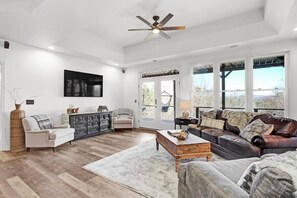 Beautiful Finished Basement with Large Smart TV.