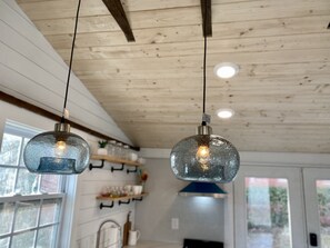 We love our bohemian handmade blown glass  lighting. 