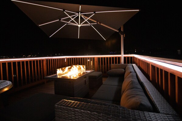 Rooftop Deck with lights that you can change to any color you want