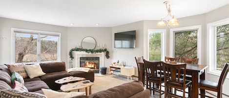 Wide angle view of living room