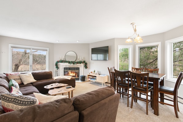 Wide angle view of living room