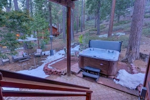 Outdoor hottub, recently moved under the deck to protect from falling snow. 