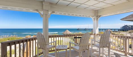 Top level back deck with water views.