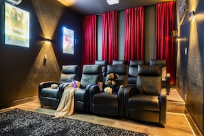 Step into your own private cinema and experience movies like never before! Enjoy the massive 135-inch screen, state of the art Atmos Surround Sound system and comfortable recliners